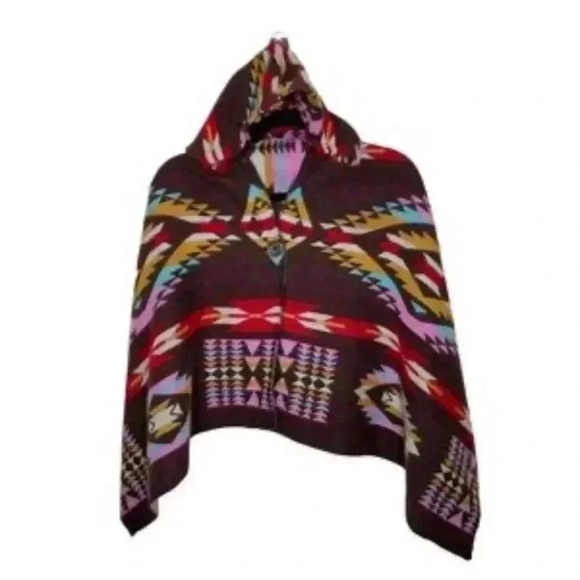 NEW‎ Woven Heart Blanket Poncho Native Design Acrylic Hooded Women's Size XL NWT - Picture 2 of 11